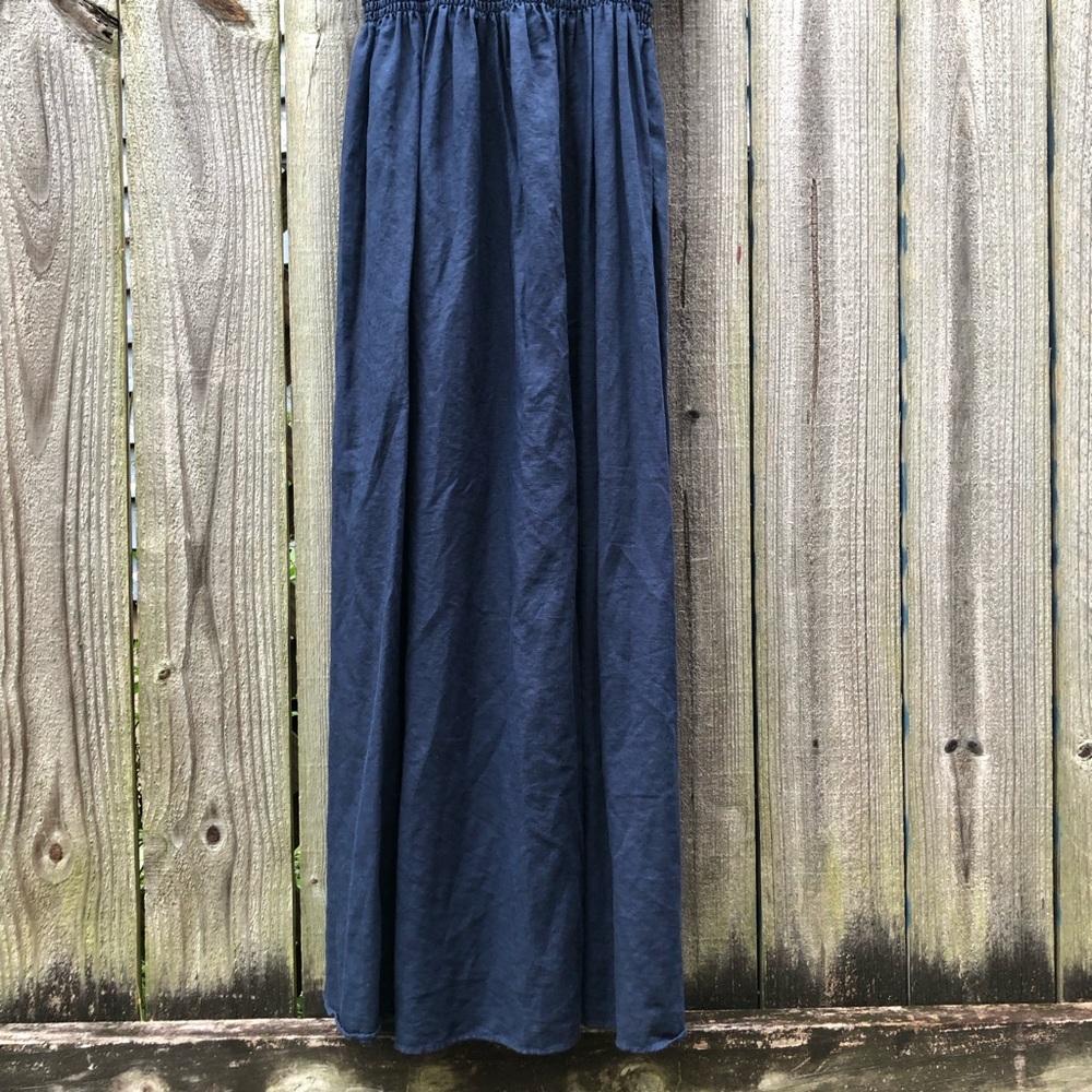 J. Crew Smocked Beach Dress Size M Navy Linen Cotton Blend Sleeveless Midi - Picture 5 of 15